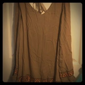 NWOT Umgee Embroidered Mocha Lined Tunic Dress L